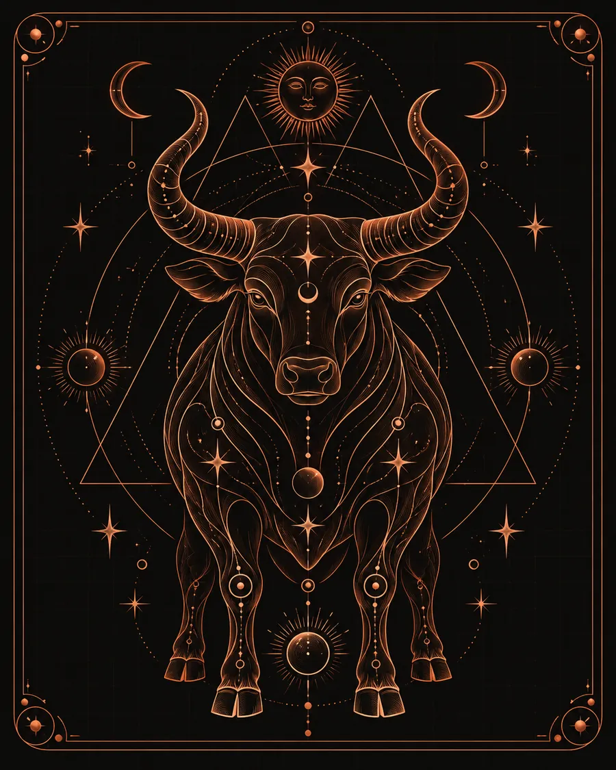 Ilustração de um signo em linha fina cobre.